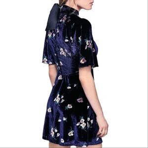 FREE PEOPLE Womens Be My Baby Navy Blue Velvet Mini Button Back Dress Size 2/XS
